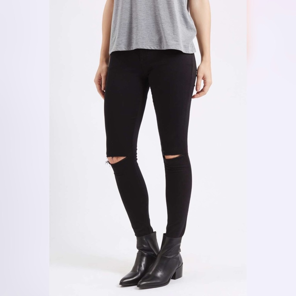 Topshop Women’s Moto Black Ripped Leigh Jeans